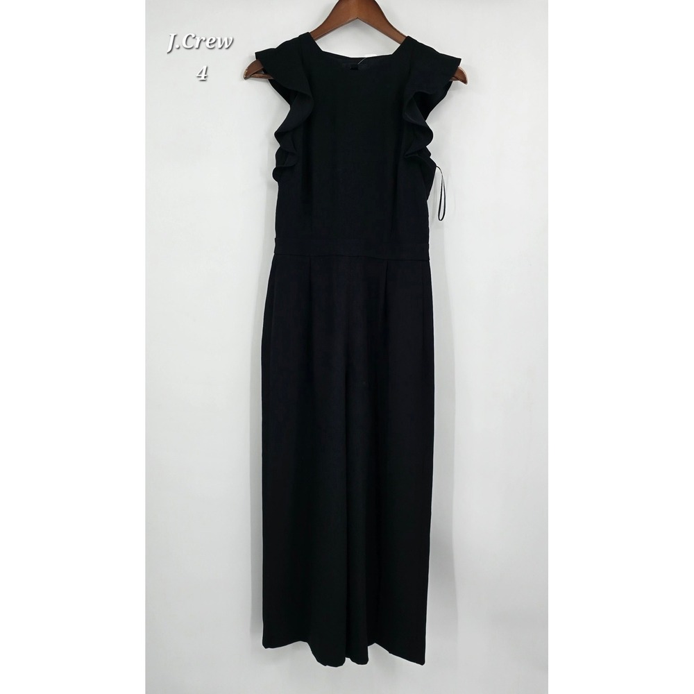 J.Crew Black Ruffle Wide Leg Jumpsuit Sleeveless Elegant Minimalist
